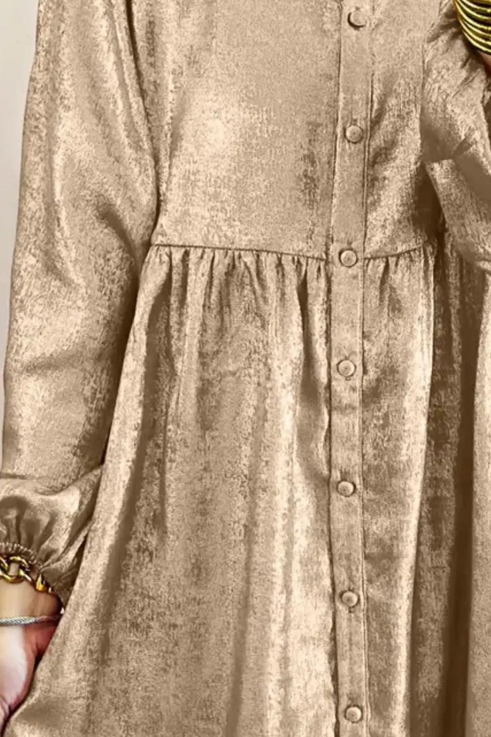 Casual Metallic Sheen Long Sleeve Mini Dress