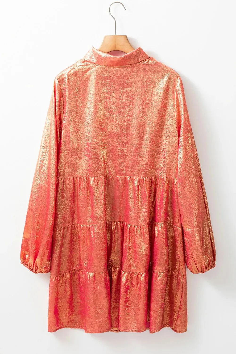 Casual Metallic Sheen Long Sleeve Mini Dress