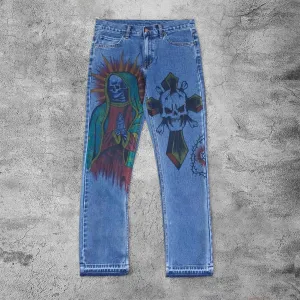 Casual retro skull denim trousers