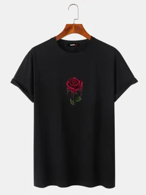 Casual Rose Blood Graphic Short Sleeve T-shirt 100% Cotton & Comfortable