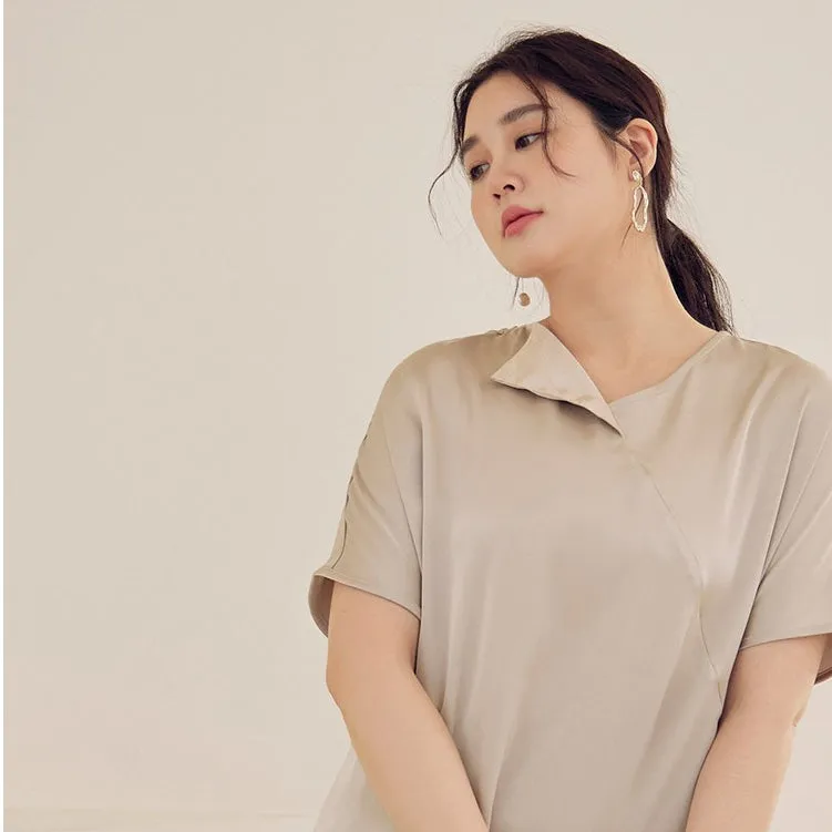 Casual Satin Fold Collar Loose Blouse Top