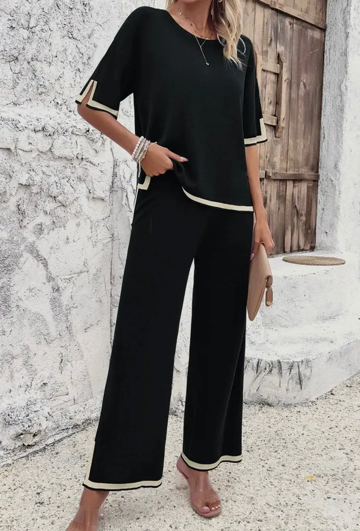 Casual Short Sleeve Knitted Set