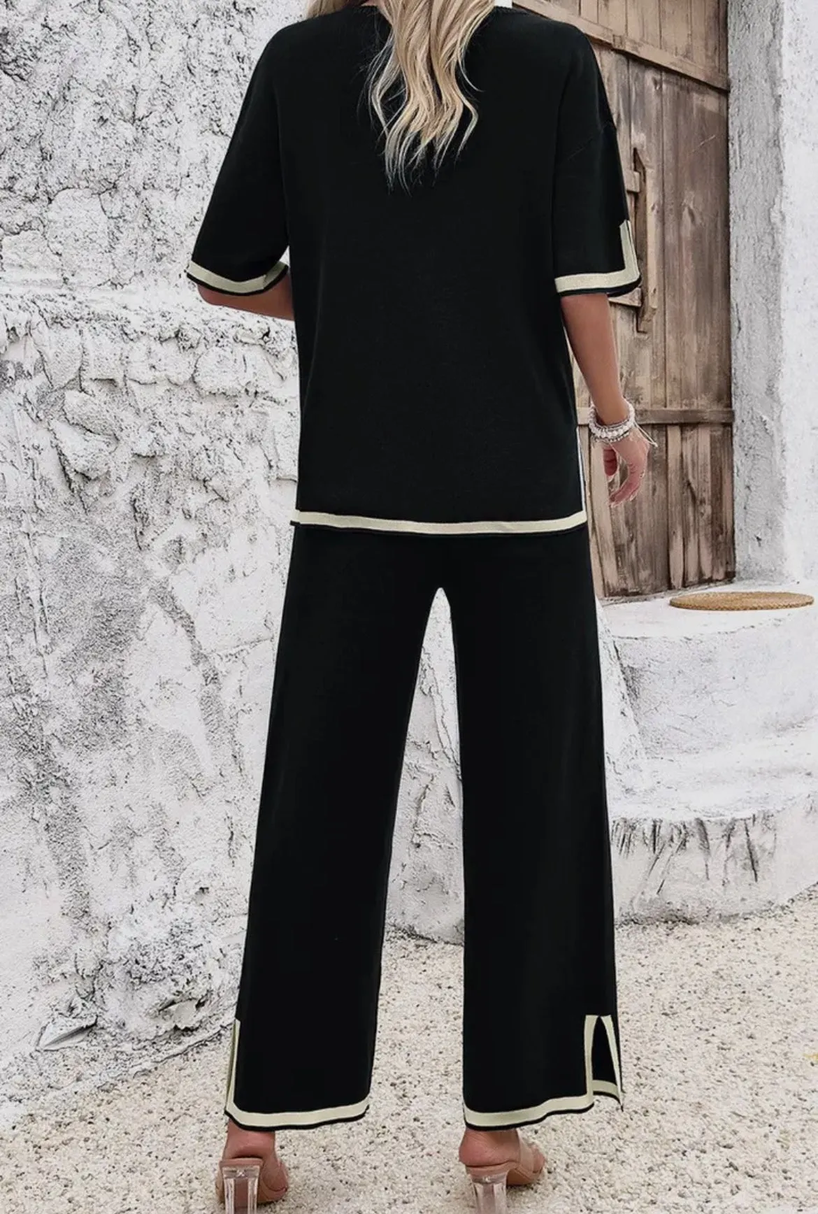 Casual Short Sleeve Knitted Set