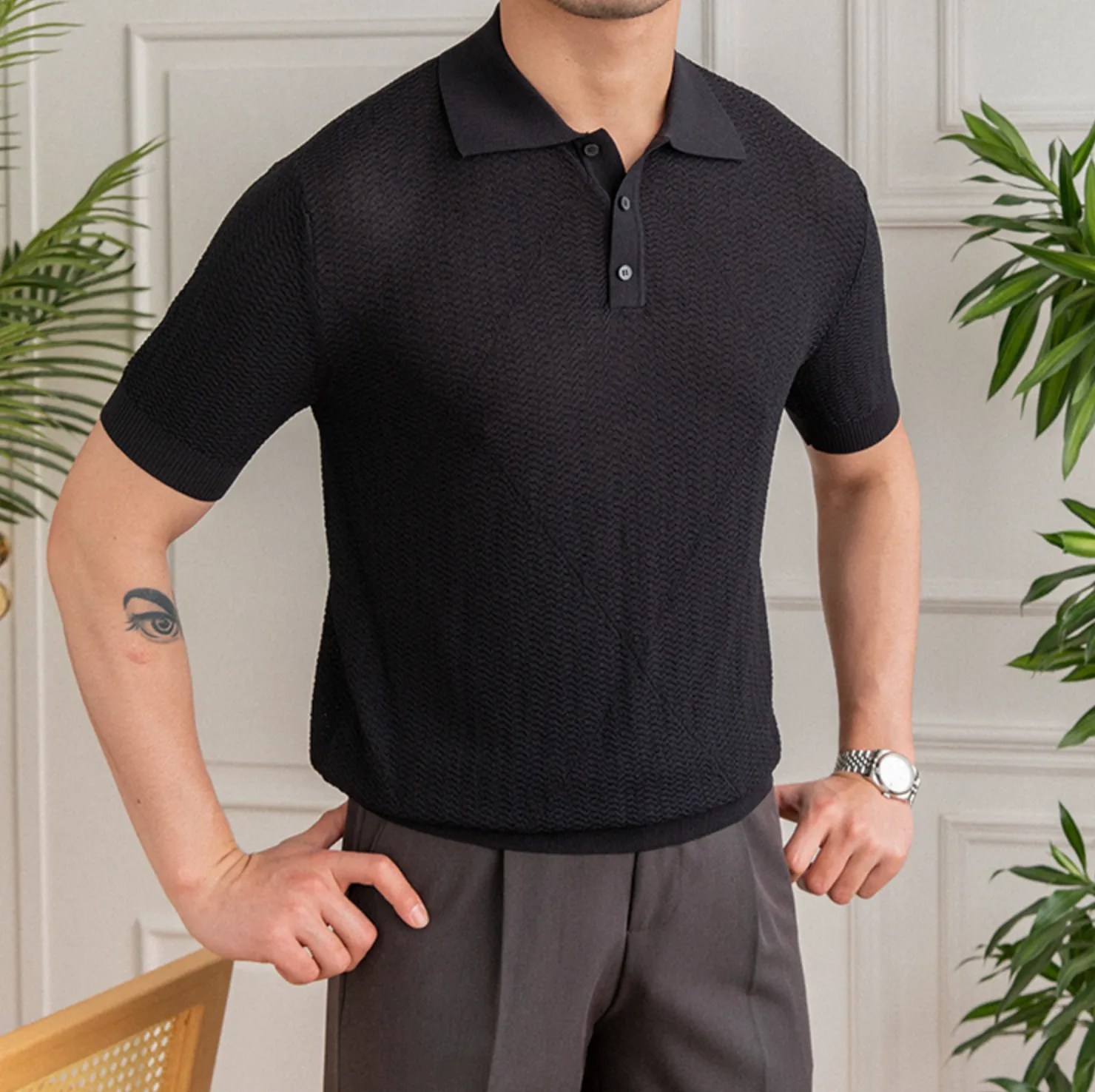 Casual Solid Color Short Sleeve Polo Shirt