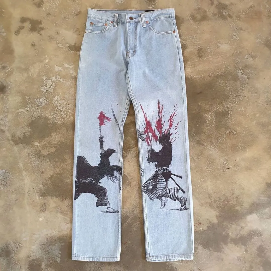Casual style samurai swordsman illustration jeans