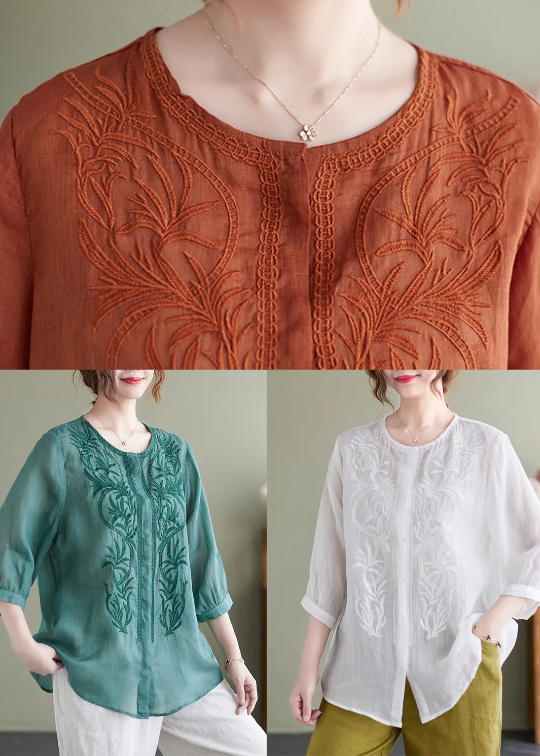 Casual White Embroideried Oversized Linen Shirt Summer LY7321