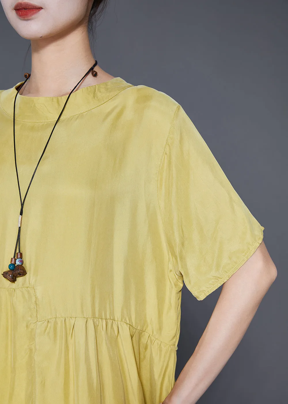 Casual Yellow Oversized Patchwork Wrinkled Silk Dresses Summer LY7677