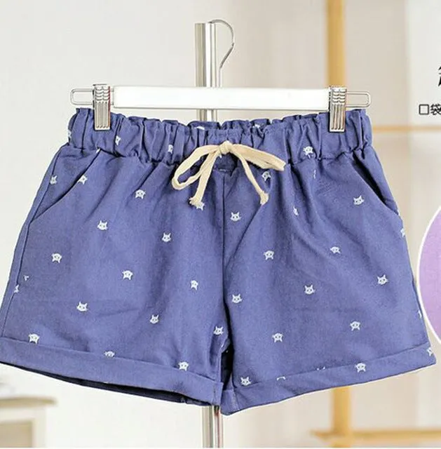 Cats Pattern High Waist Elastic Cotton Short