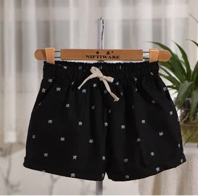 Cats Pattern High Waist Elastic Cotton Short
