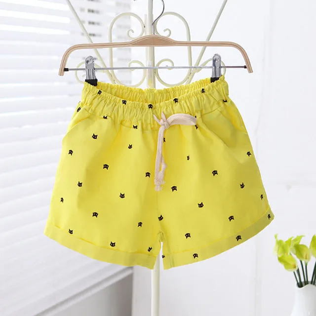 Cats Pattern High Waist Elastic Cotton Short