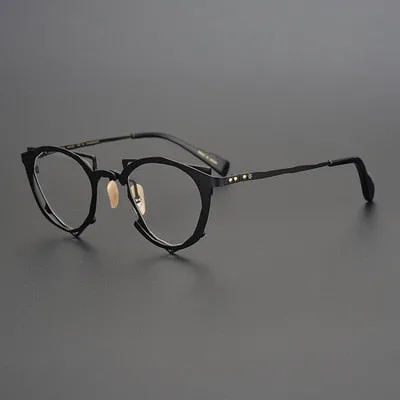 CCspace Unisex Full Rim Irregular Cat Eye Handcrafted Titanium Eyeglasses 55657