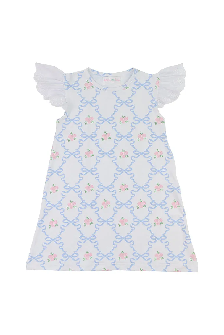 Cecil & Lou Girls Rose and Blue Bow Knit Dress