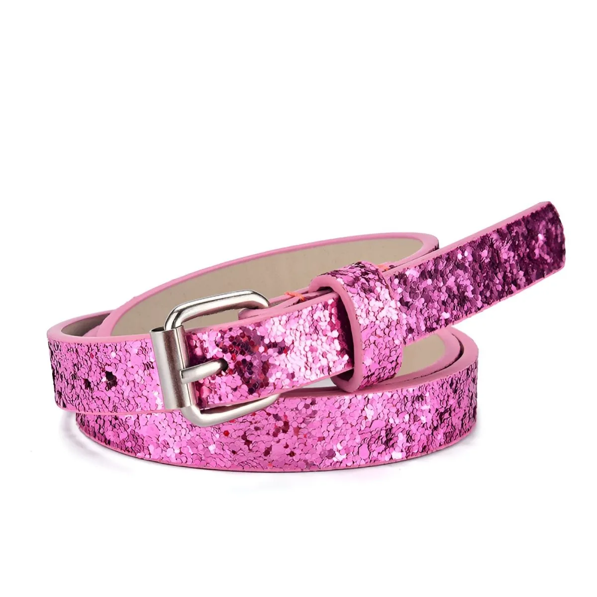 Ceinture enfant ajustable pour fille ou garçon en simili vegan, boucle argentée, modèle Timy