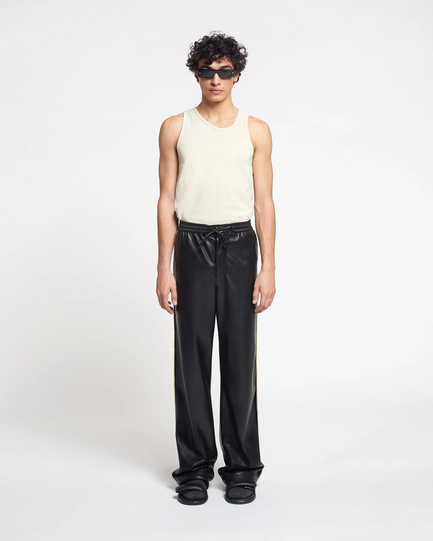 Ceron - Raffia-Trimmed Okobor™ Alt-Leather Pants - Black