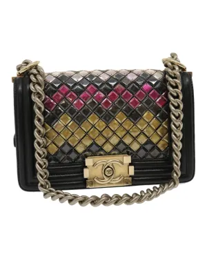Chain Shoulder Bag Tile Black Multicolor CC Auth 29551A