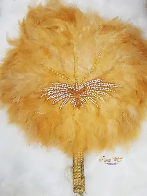 Champagne Gold New Design Round Shape Feather Bridal wedding African Traditional engagement Nigerian Handfan