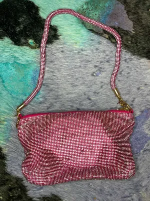 Champagne Sips Bling Mesh Crossbody Evening Bag - Pink