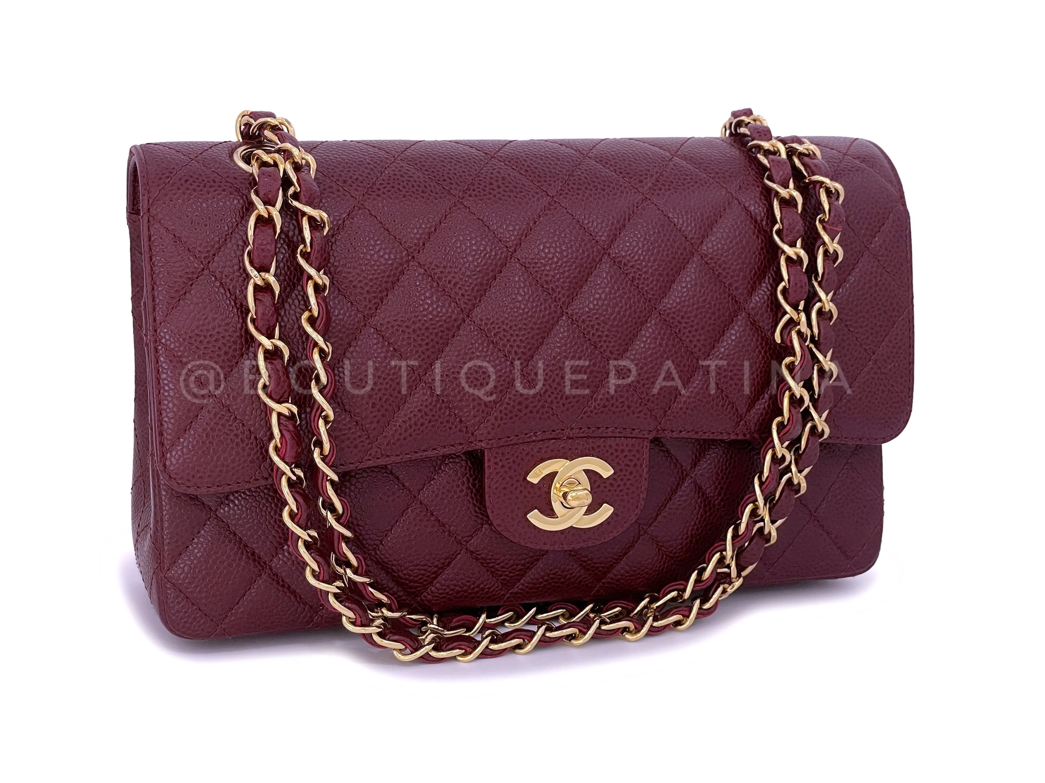 Chanel 02A Vintage Burgundy Wine Red Caviar Medium Classic Double Flap Bag 24k GHW
