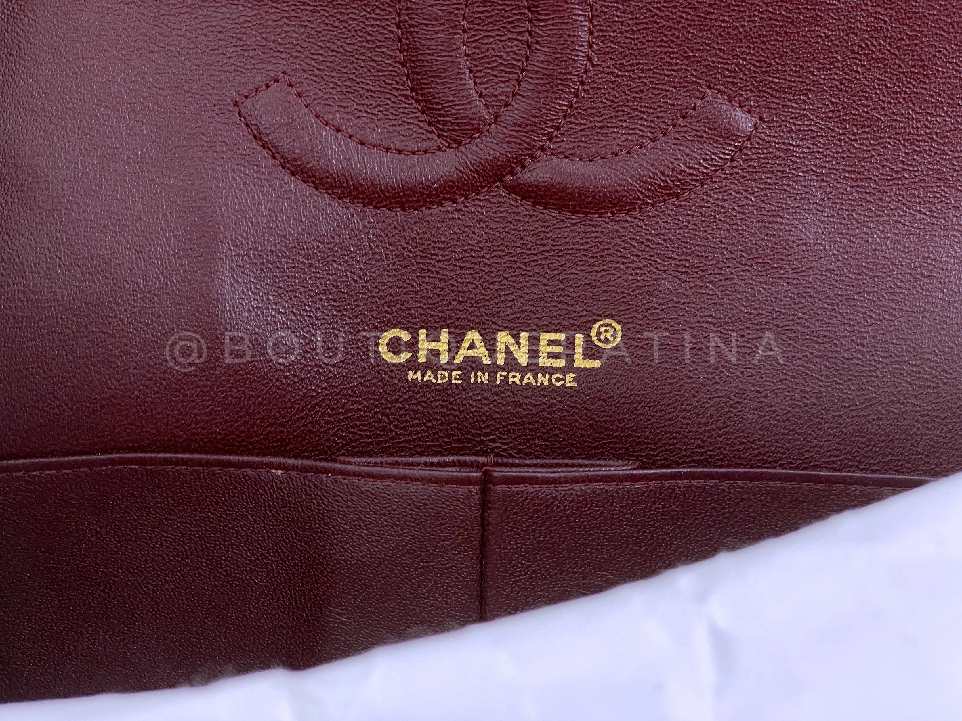 Chanel 02A Vintage Burgundy Wine Red Caviar Medium Classic Double Flap Bag 24k GHW