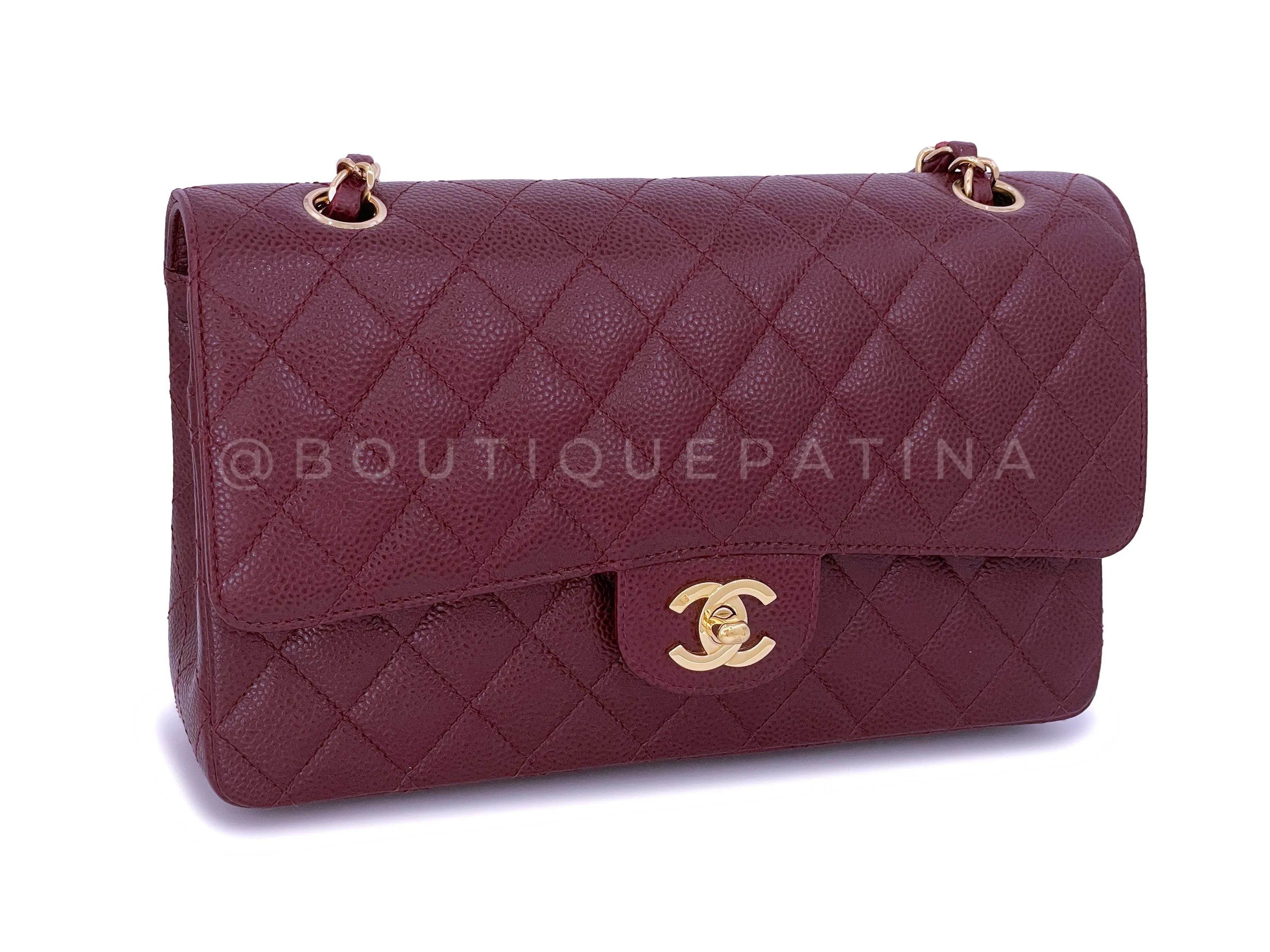 Chanel 02A Vintage Burgundy Wine Red Caviar Medium Classic Double Flap Bag 24k GHW