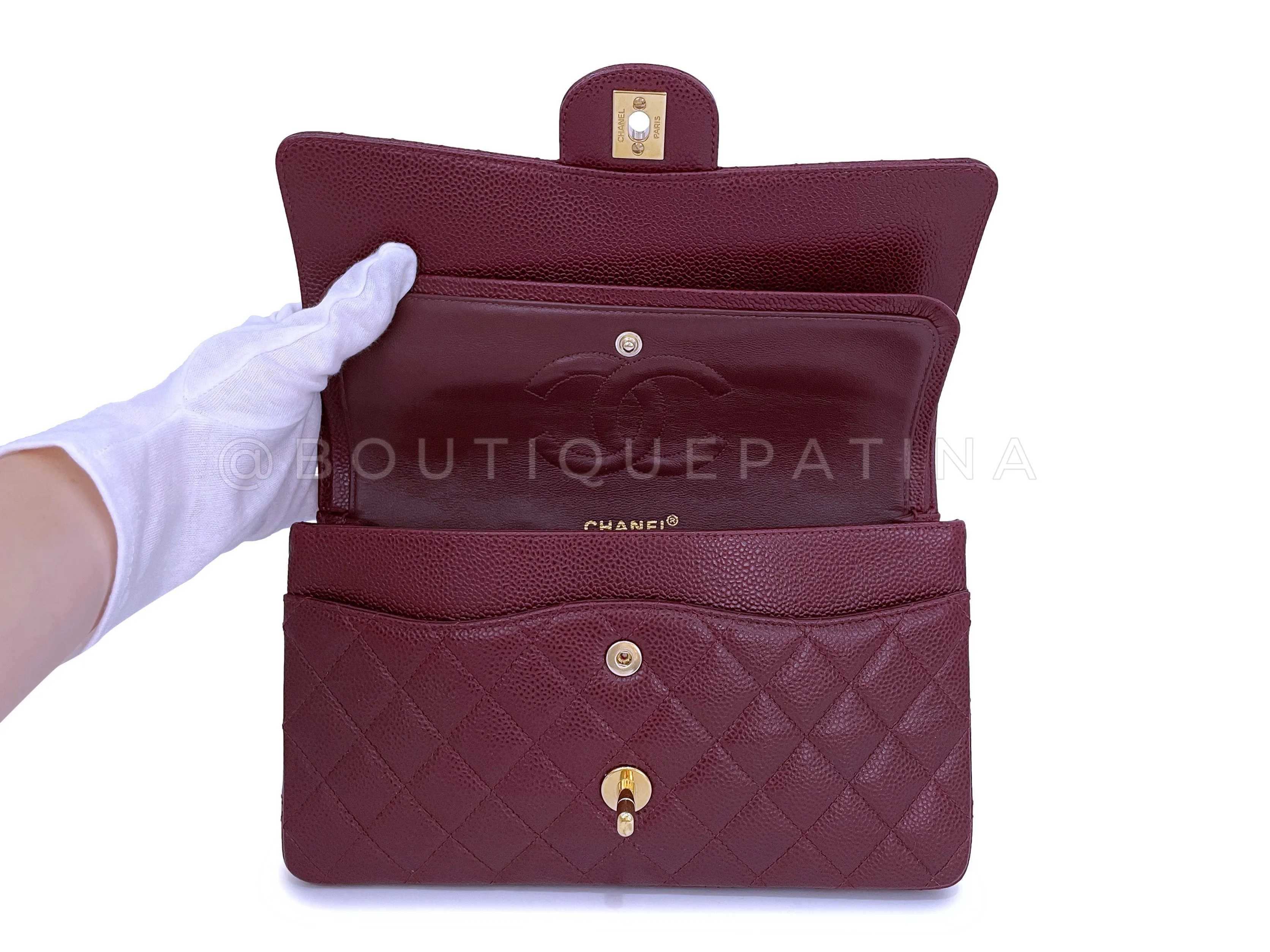 Chanel 02A Vintage Burgundy Wine Red Caviar Medium Classic Double Flap Bag 24k GHW