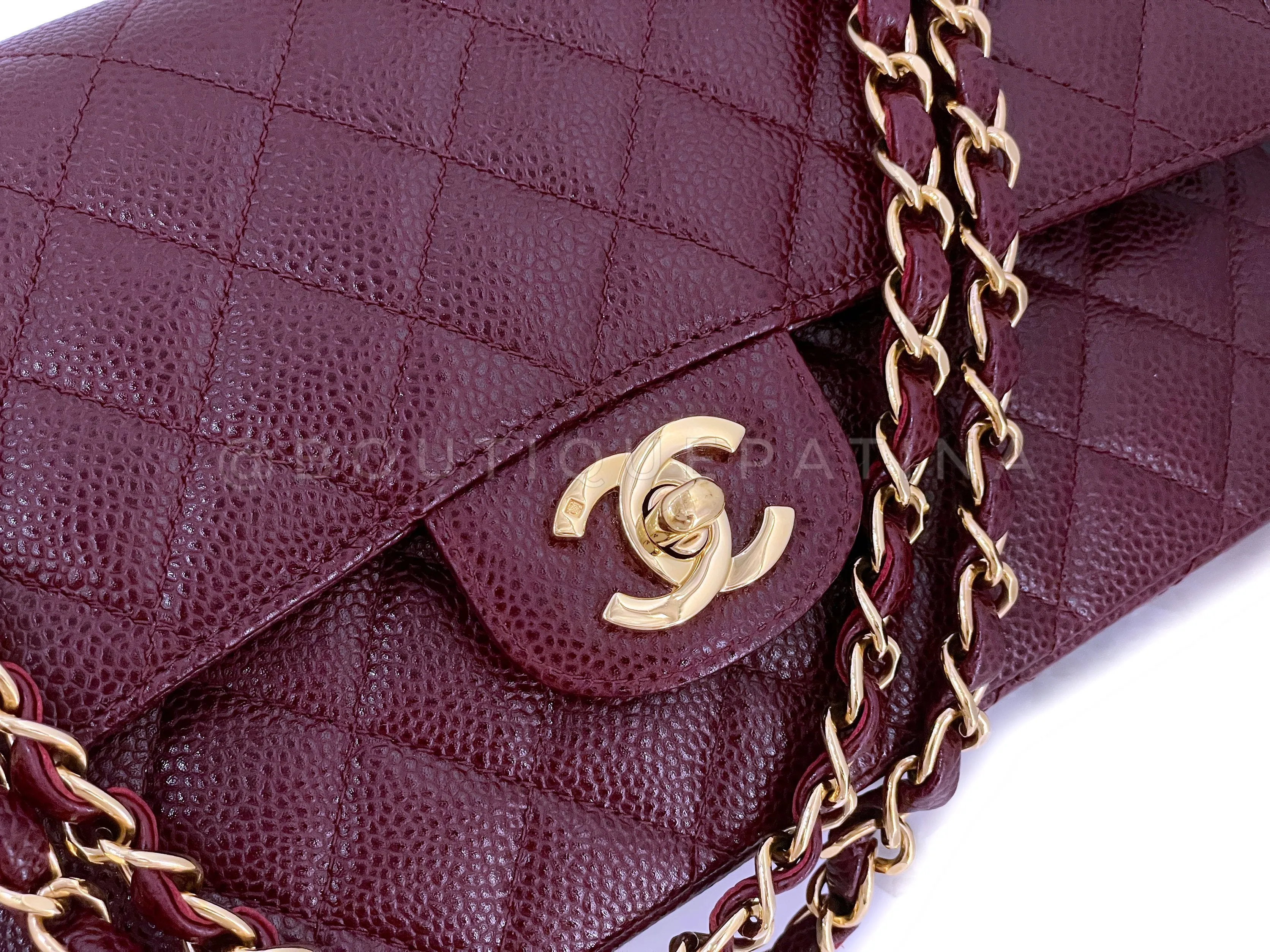 Chanel 02A Vintage Burgundy Wine Red Caviar Medium Classic Double Flap Bag 24k GHW