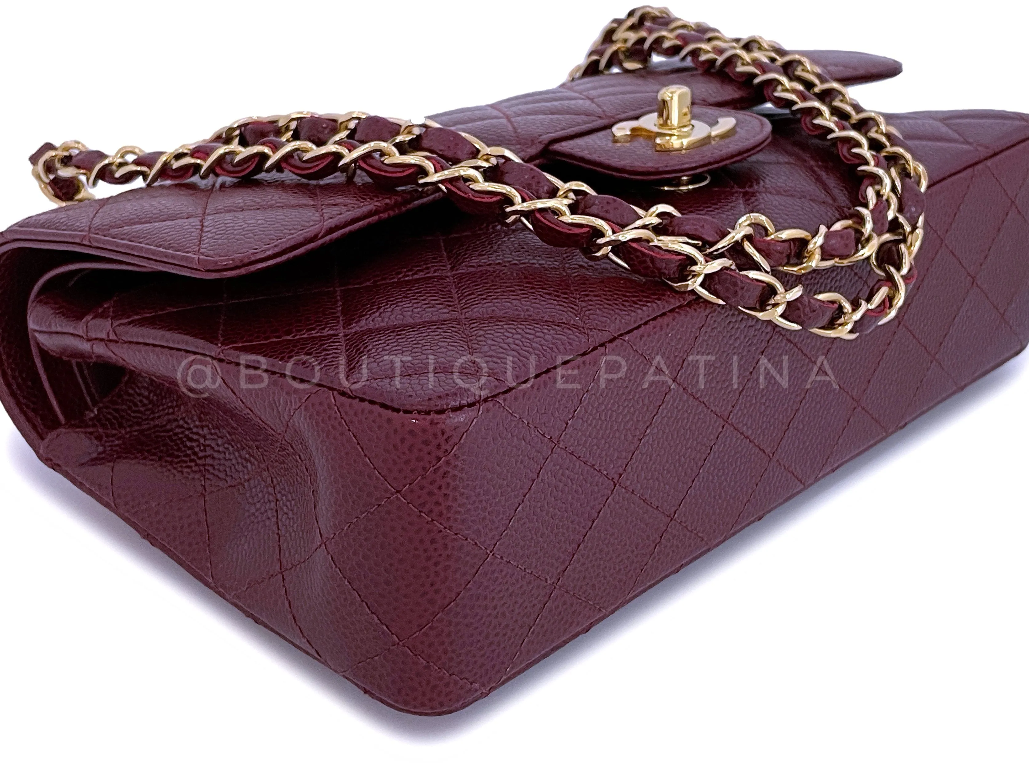 Chanel 02A Vintage Burgundy Wine Red Caviar Medium Classic Double Flap Bag 24k GHW