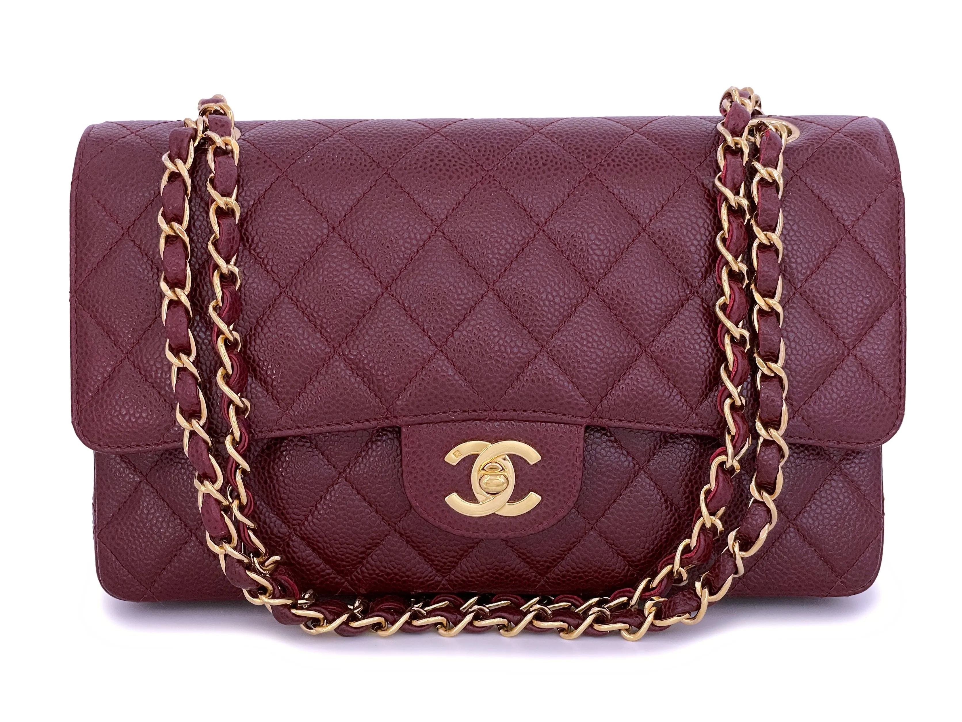 Chanel 02A Vintage Burgundy Wine Red Caviar Medium Classic Double Flap Bag 24k GHW