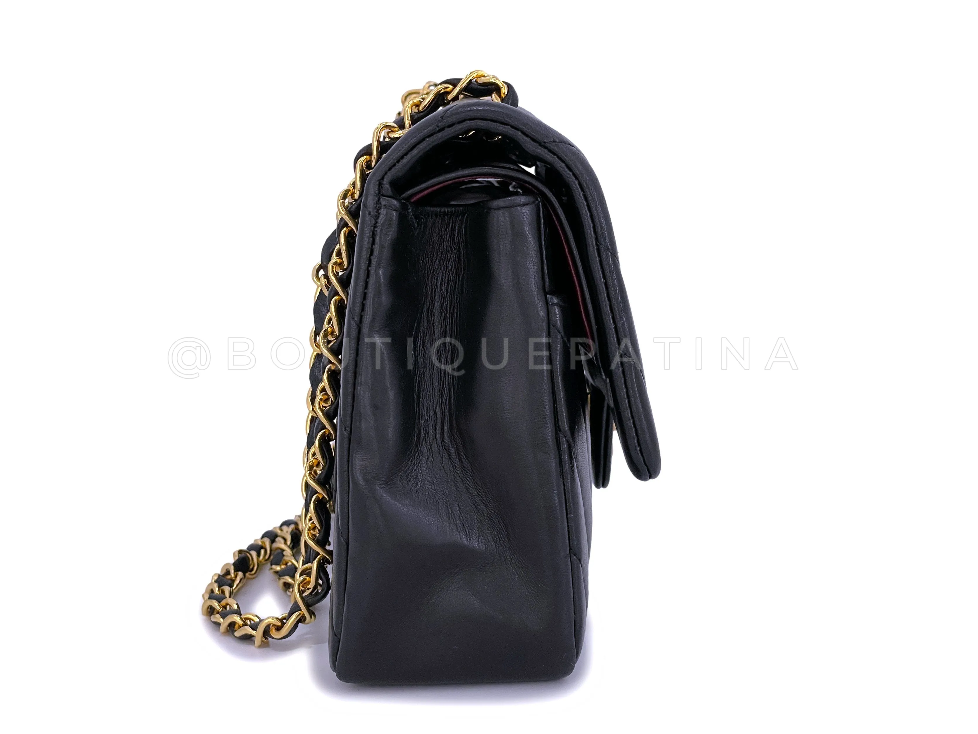 Chanel 1991 Vintage Medium Black Chevron Classic Double Flap Bag 24k GHW Lambskin