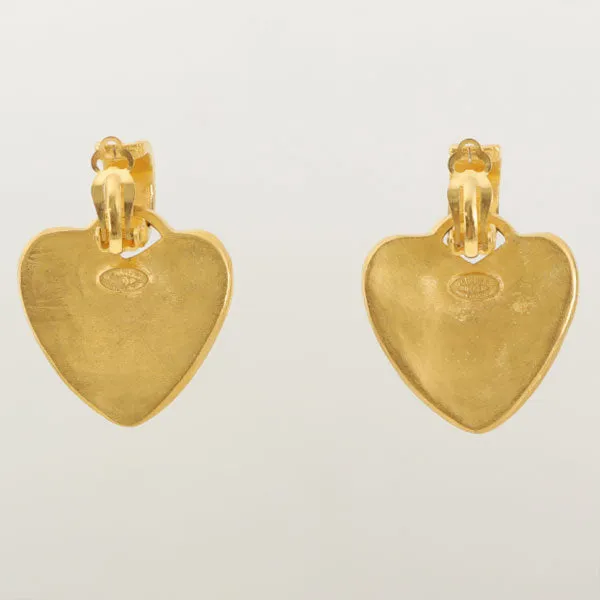 Chanel 1995 Made Heart Cc Mark Swing Earrings