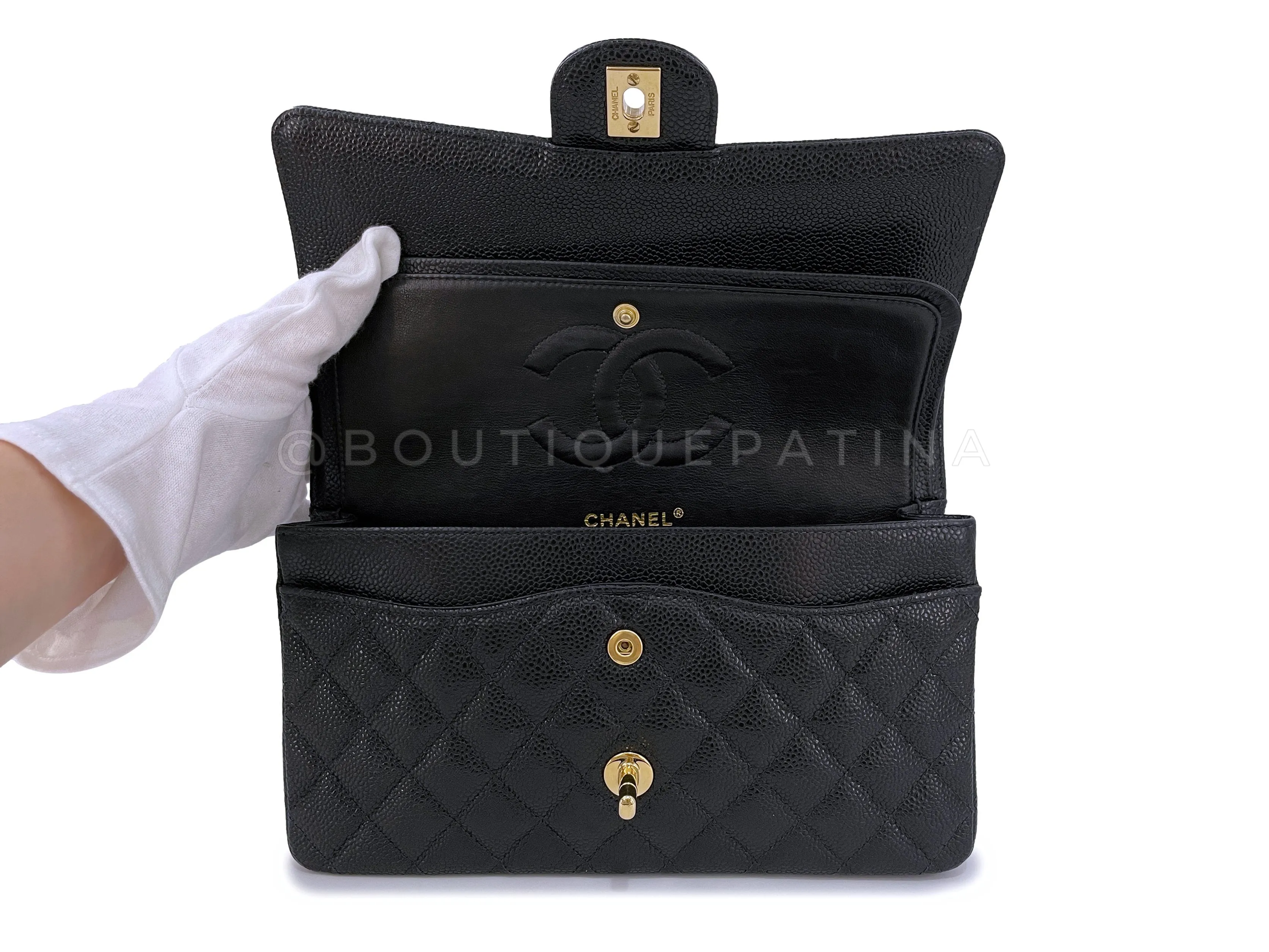 Chanel 2003 Vintage Black Caviar Medium Classic Double Flap Bag 24k GHW