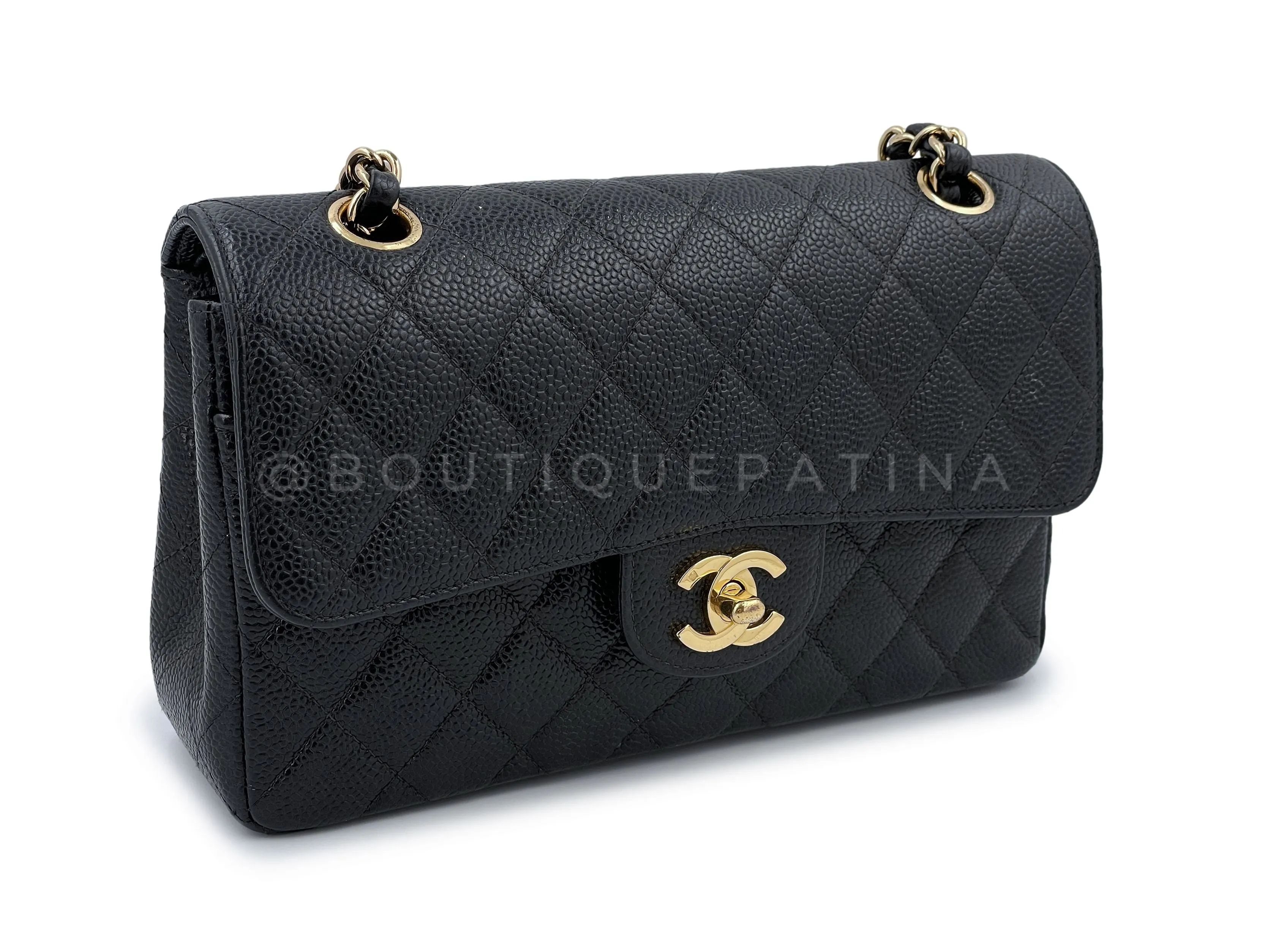 Chanel 2003 Vintage Black Caviar Small Classic Double Flap Bag 24k GHW