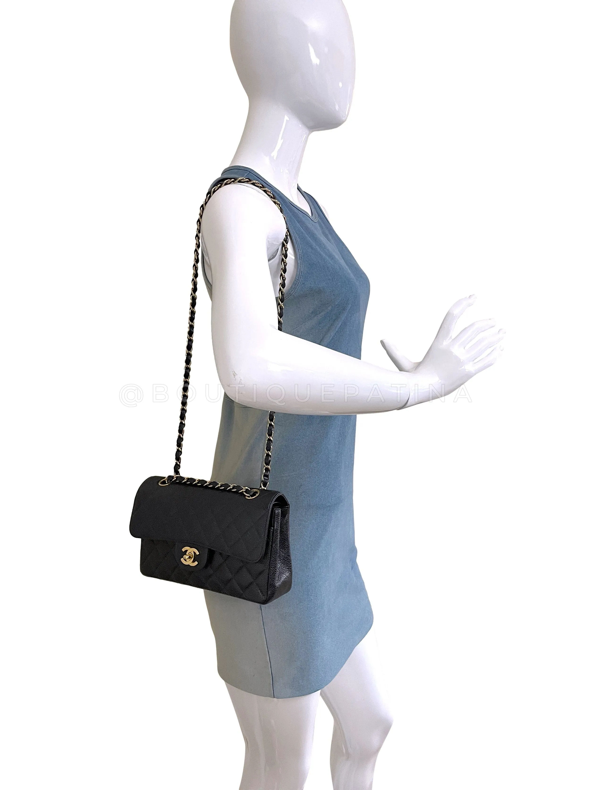 Chanel 2003 Vintage Black Caviar Small Classic Double Flap Bag 24k GHW