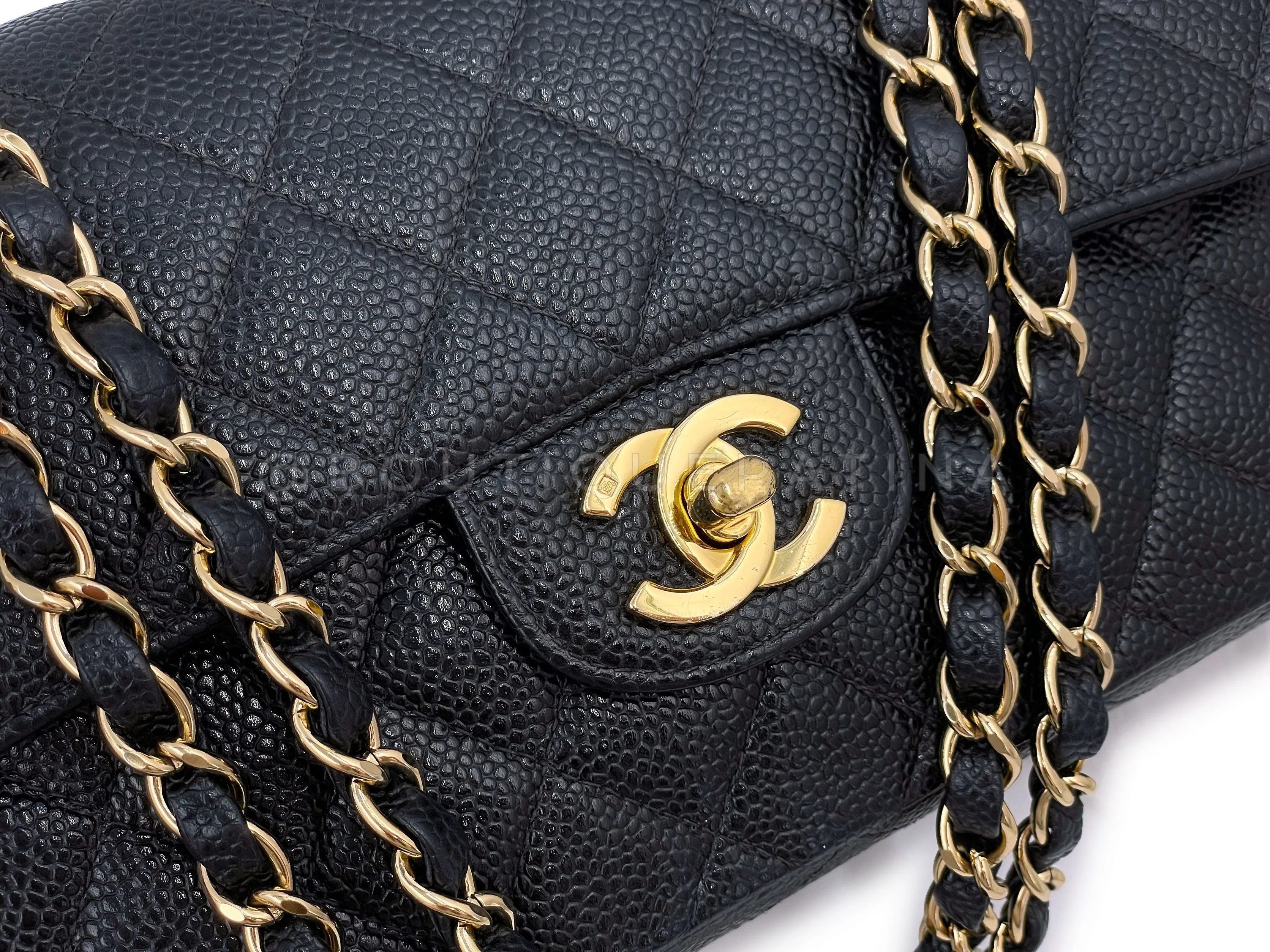 Chanel 2003 Vintage Black Caviar Small Classic Double Flap Bag 24k GHW