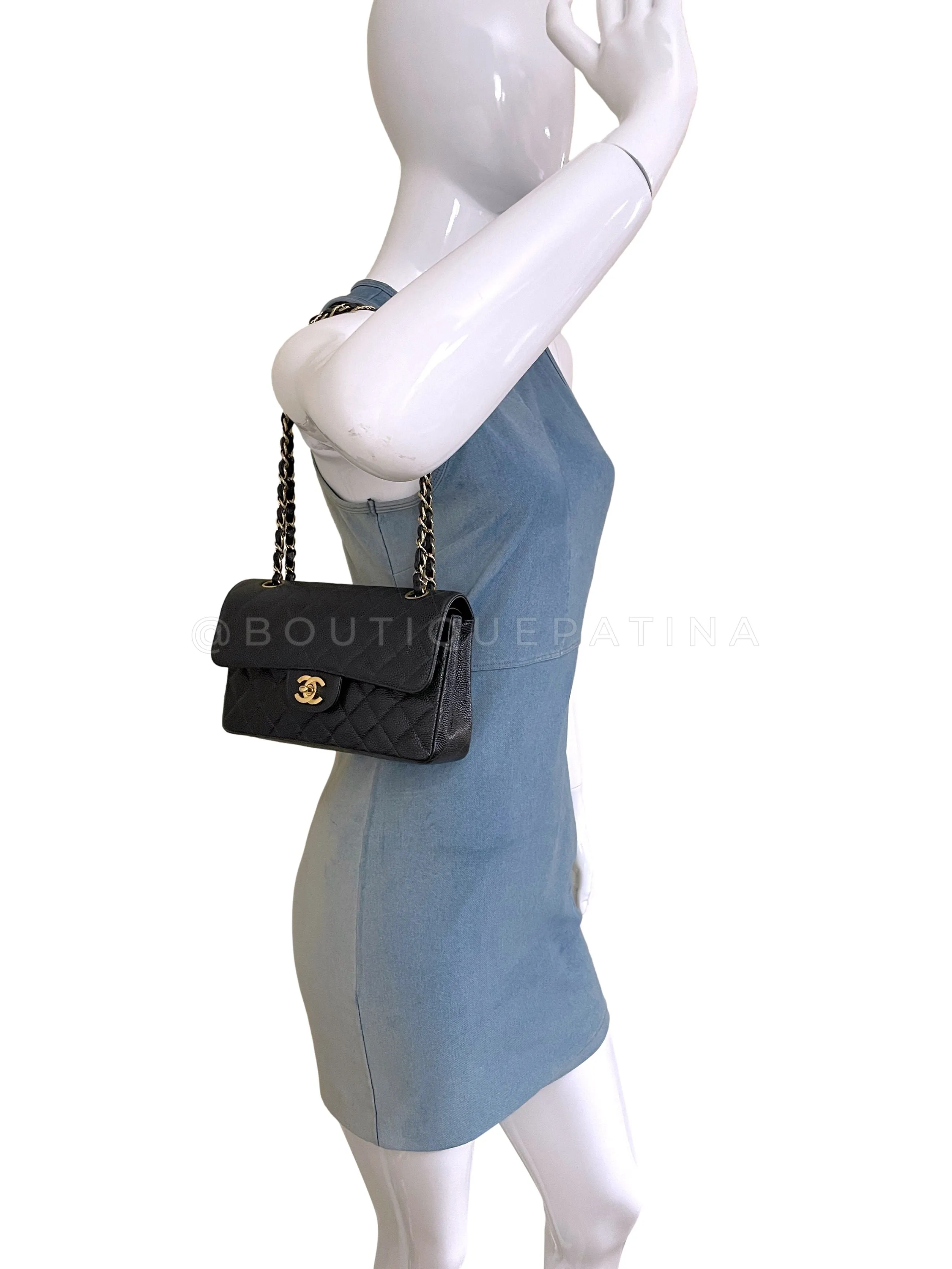 Chanel 2003 Vintage Black Caviar Small Classic Double Flap Bag 24k GHW