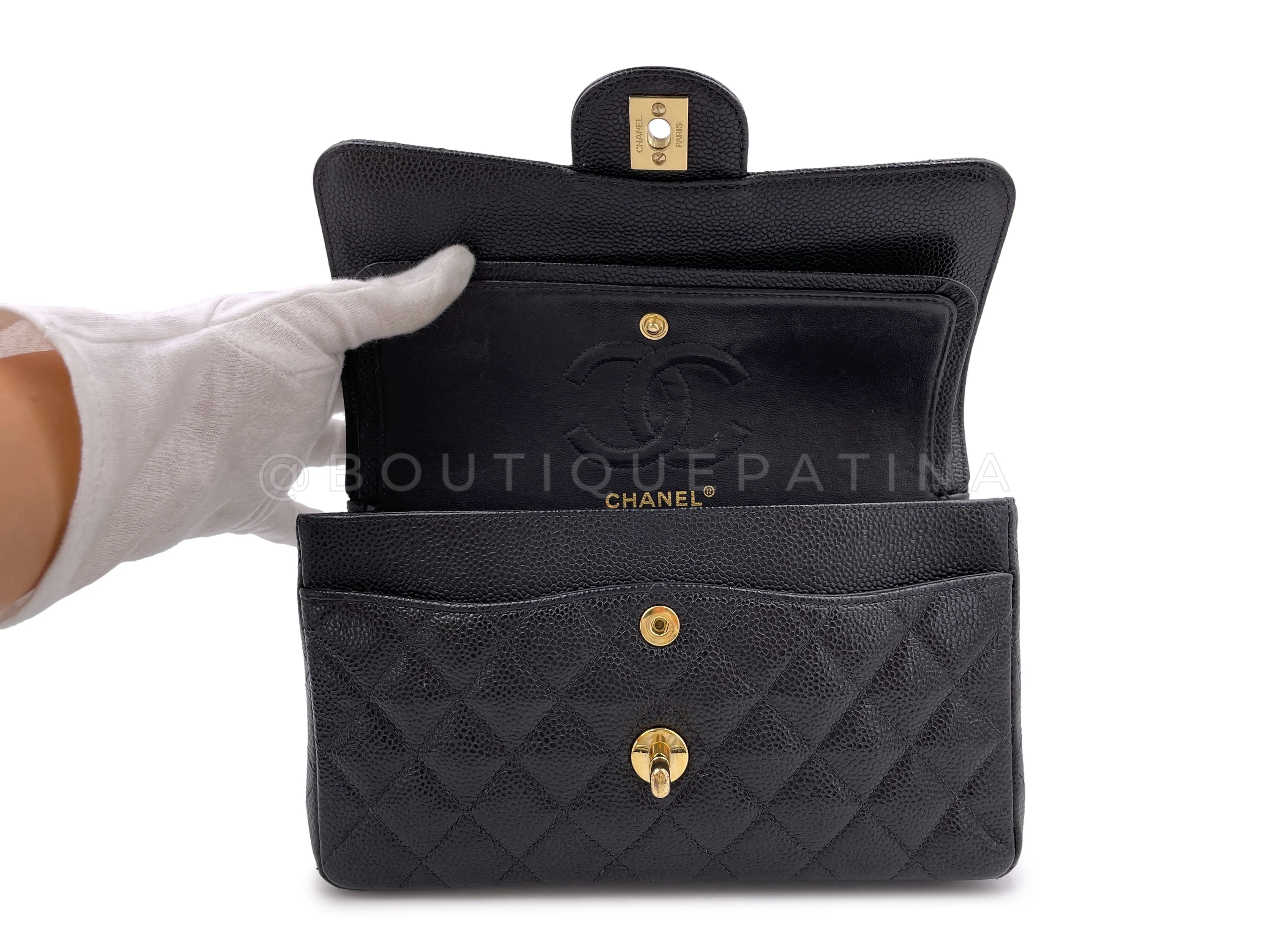 Chanel 2003 Vintage Black Caviar Small Classic Double Flap Bag 24k GHW