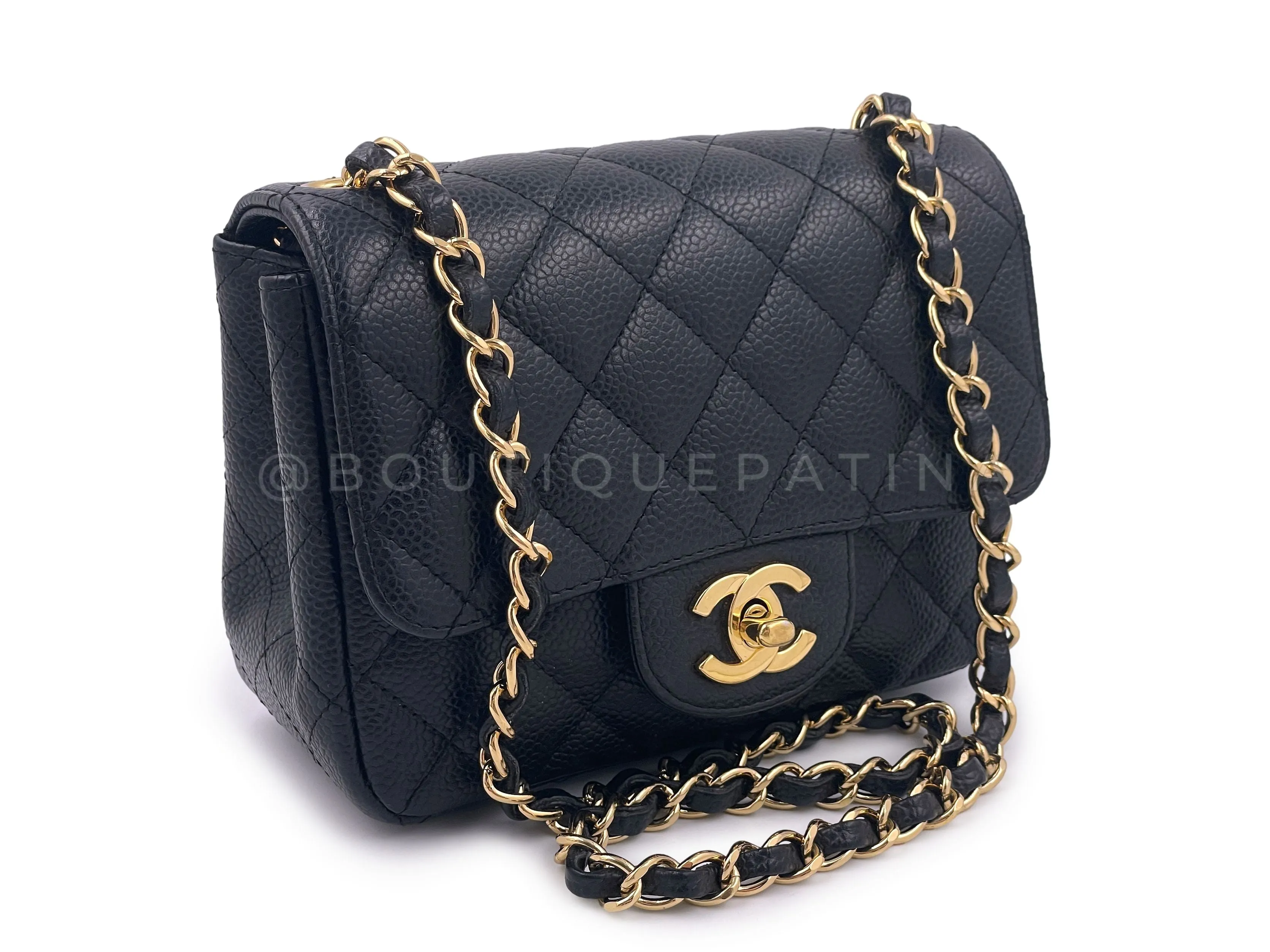 Chanel 2008 Vintage Black Caviar Classic Square Mini Flap Bag 24k GHW