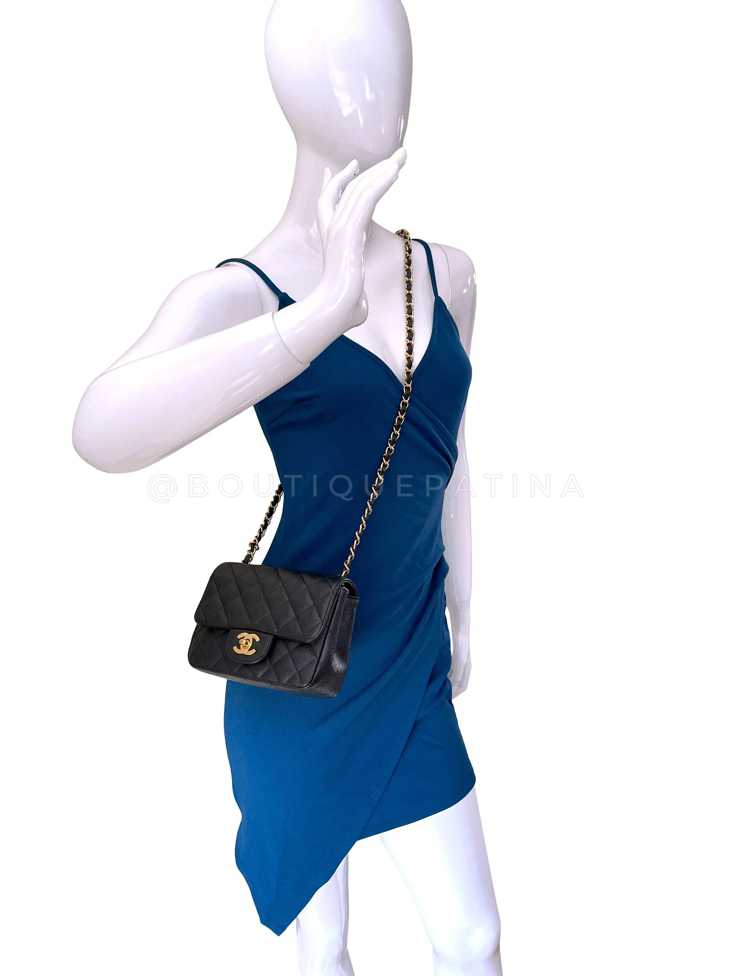 Chanel 2008 Vintage Black Caviar Classic Square Mini Flap Bag 24k GHW