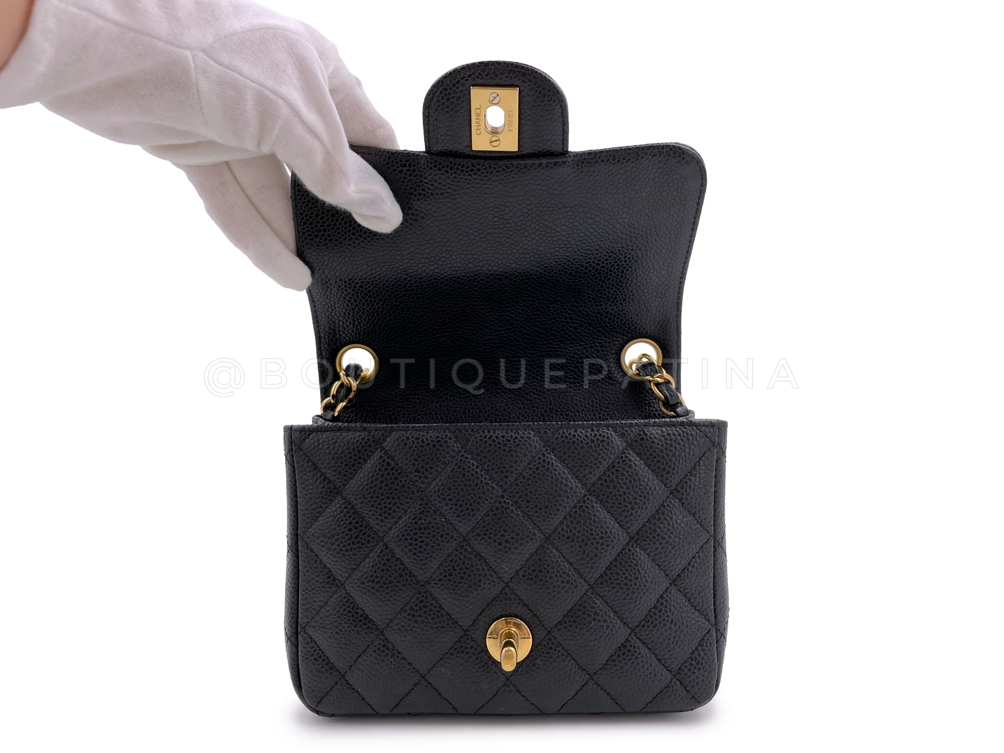 Chanel 2008 Vintage Black Caviar Classic Square Mini Flap Bag 24k GHW
