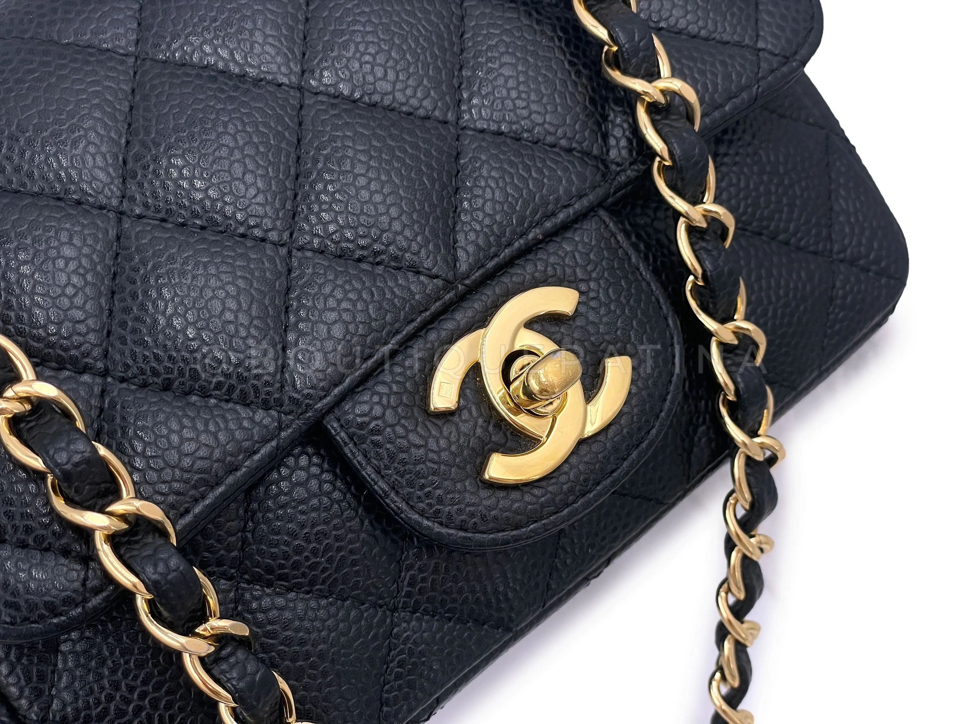 Chanel 2008 Vintage Black Caviar Classic Square Mini Flap Bag 24k GHW
