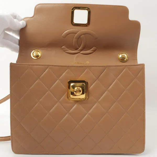 Chanel Around 1990 Made Square Cc Mark Push Lock Shoulder Bag Amber