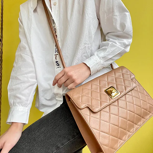 Chanel Around 1990 Made Square Cc Mark Push Lock Shoulder Bag Amber