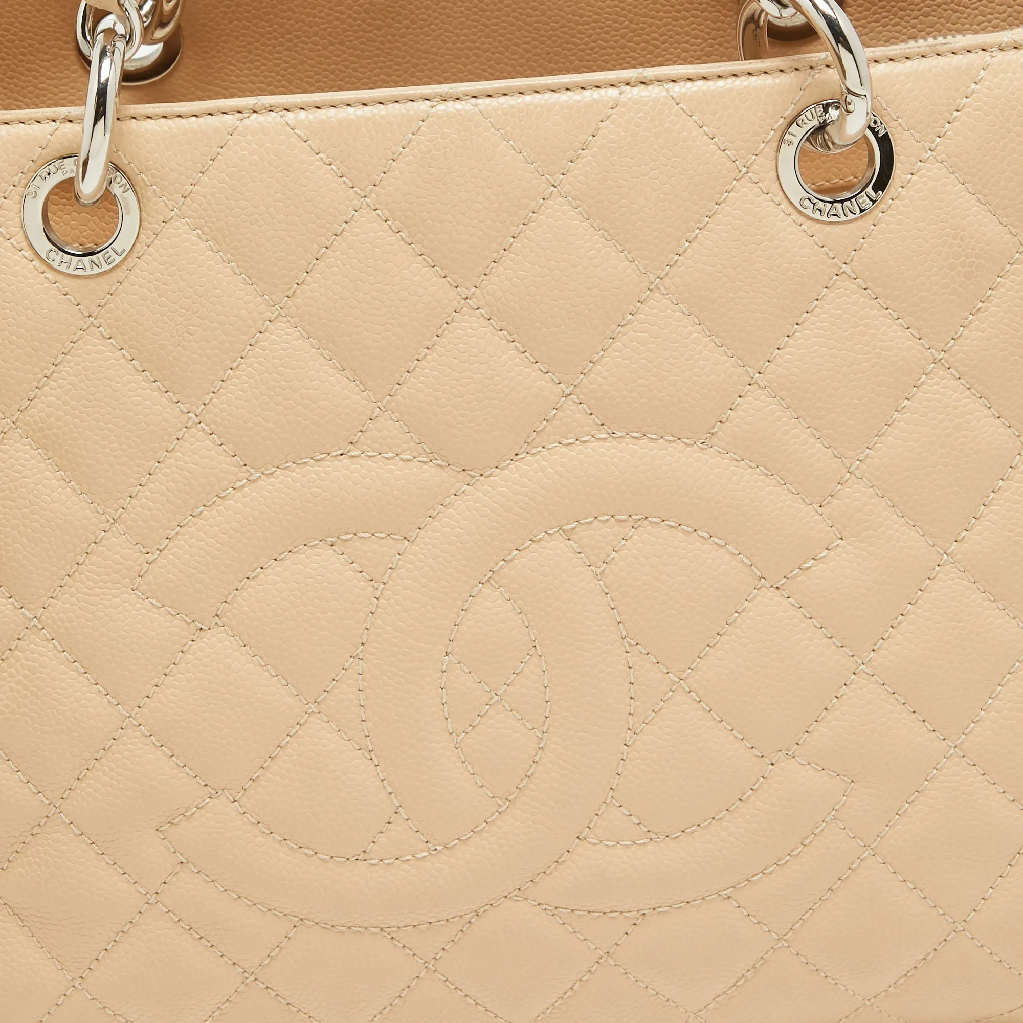 CHANEL Beige Quilted Caviar Leather GST Shopper Tote