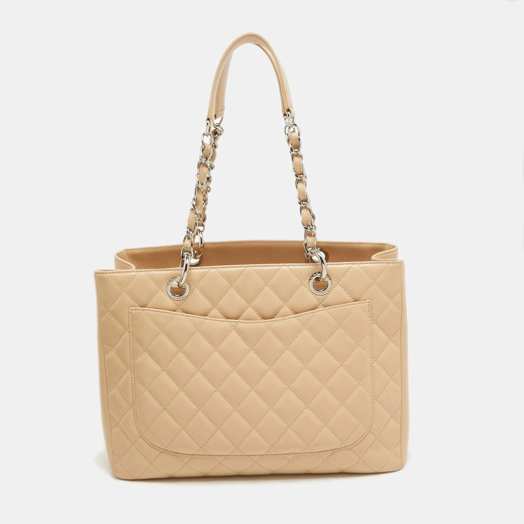 CHANEL Beige Quilted Caviar Leather GST Shopper Tote