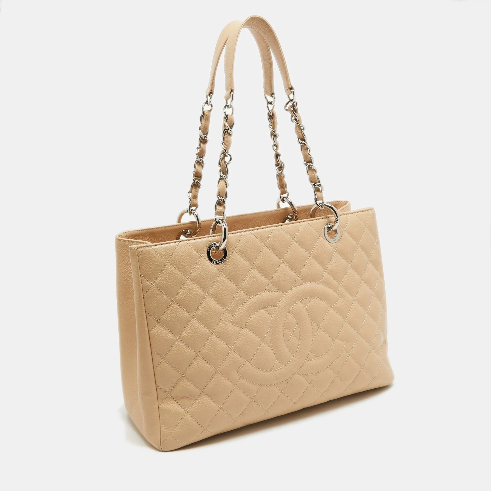 CHANEL Beige Quilted Caviar Leather GST Shopper Tote
