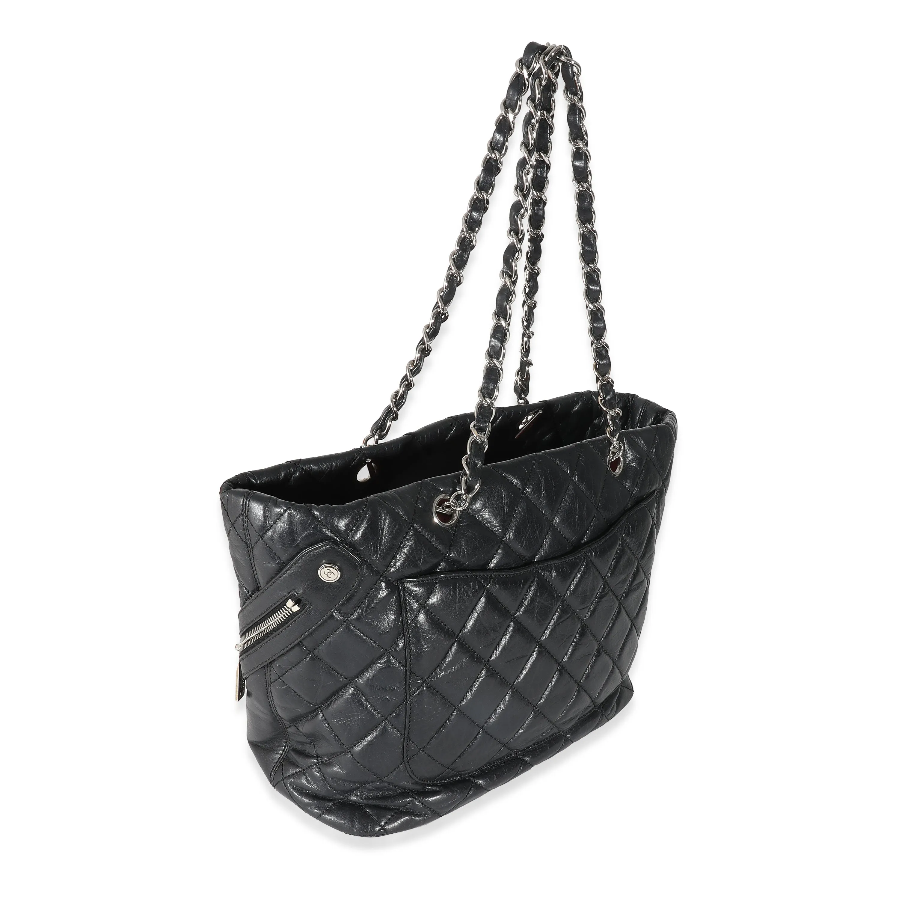 Chanel Black Quilted Aged Calfskin Medium Cotton Club Tote