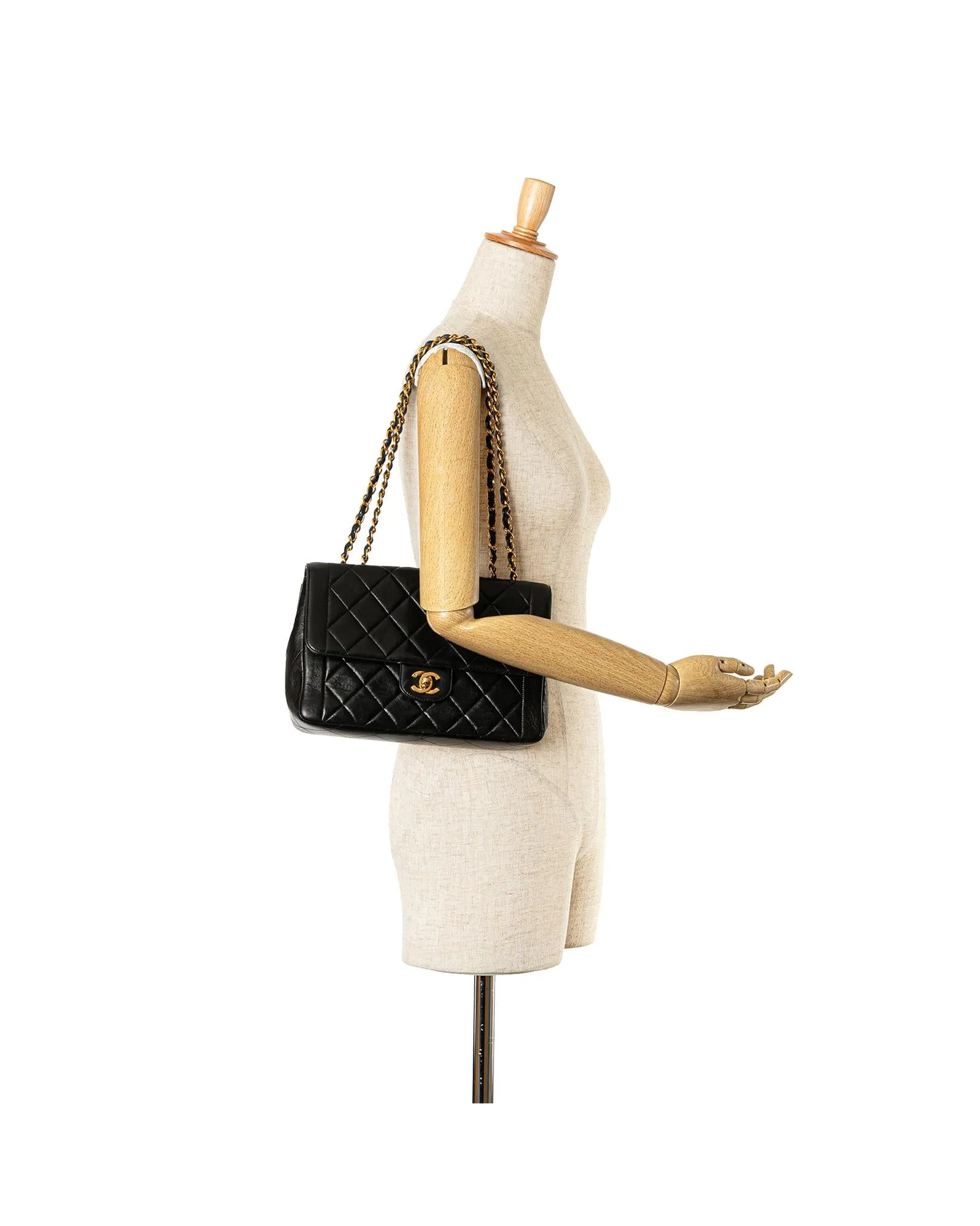 Chanel Classic Double Flap Black Lambskin Leather Shoulder Bag