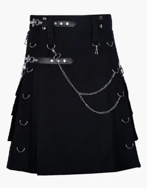 CHARMING UTILITY KILT IN PURE BLACK WITH CHAINS