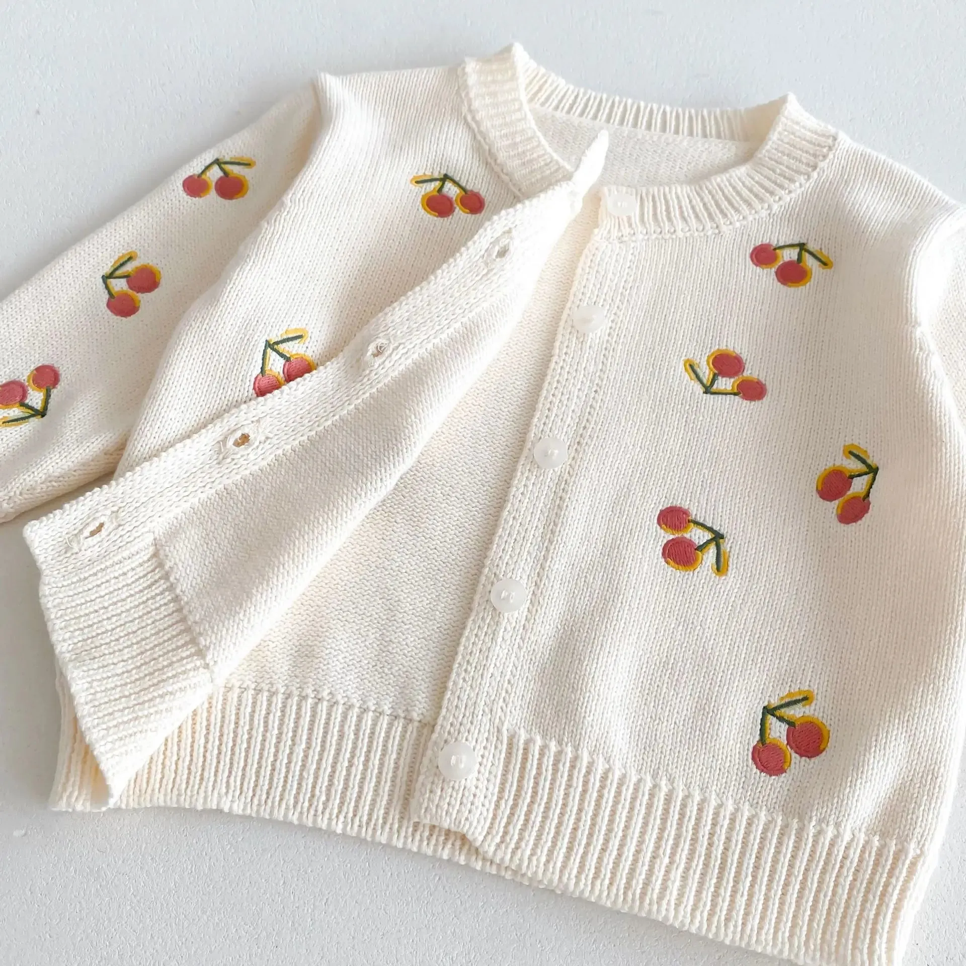 Cherry Embroidered Knit Cardigan