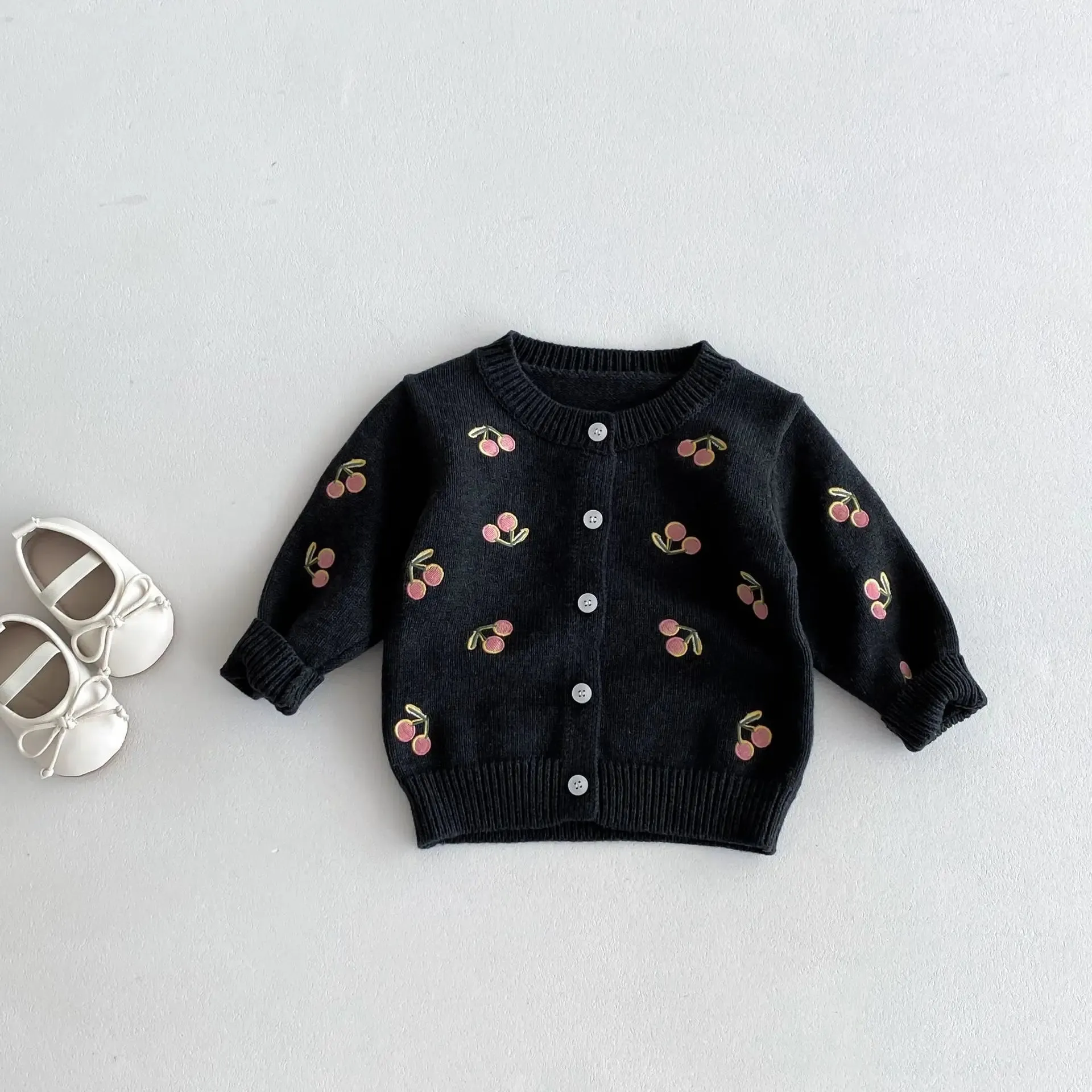 Cherry Embroidered Knit Cardigan